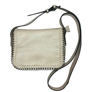 Expressions NYC Cream Crossbody Purse Boho Shoulder Bag Chain Edge Biker Moto